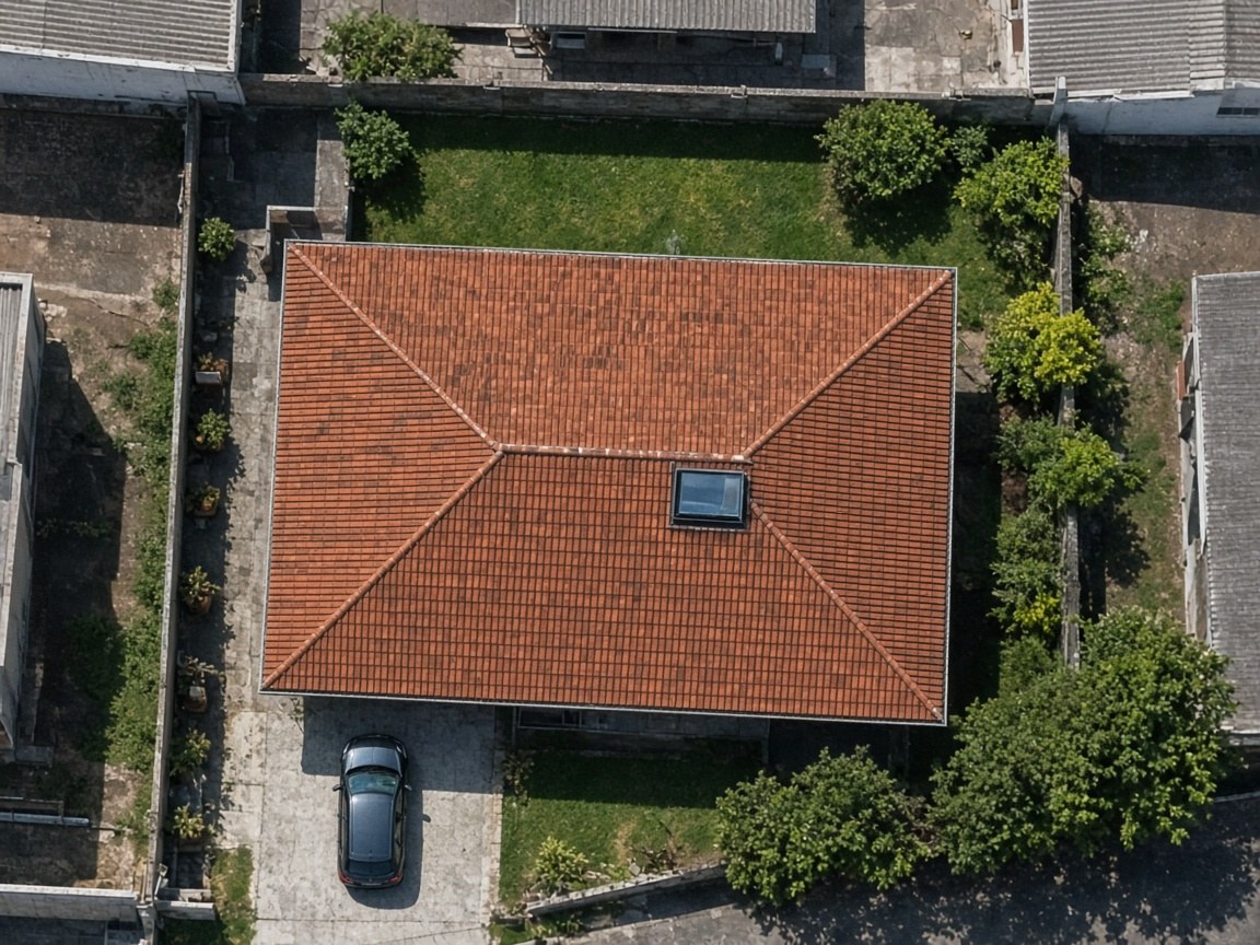 Telhado visto de cima no mapa, ainda sem painéis solares